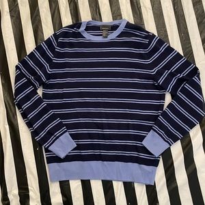 State Fusio Sz M Navy & Light Blue Stripe Wool Cashmere Blend Crewneck Seeater